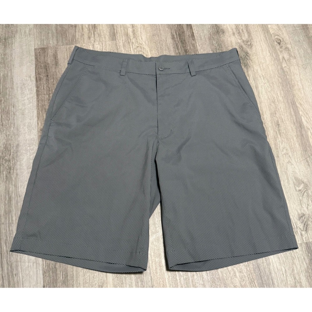 PGA Tour Mens Gray Micro Check Golf Shorts Size 34 Performance Flat Front